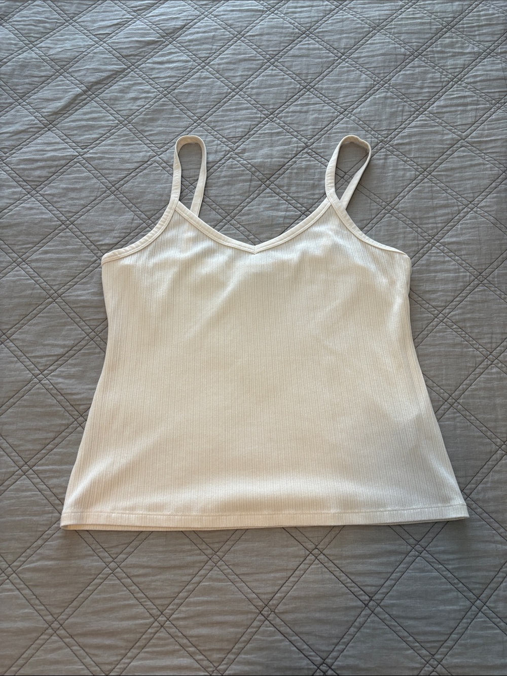 Banana Republic Ivory Ribbed V-Neck Spaghetti Strap Cami